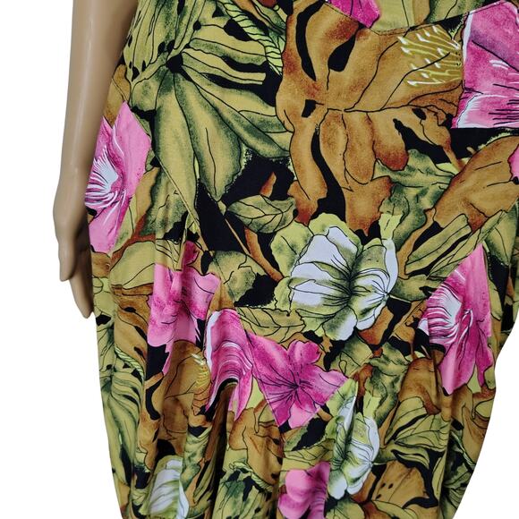 1980s April Rain Tropical Long Wiggle Dress Shoulder Pads Button Up Back Size S - Picture 10 of 11